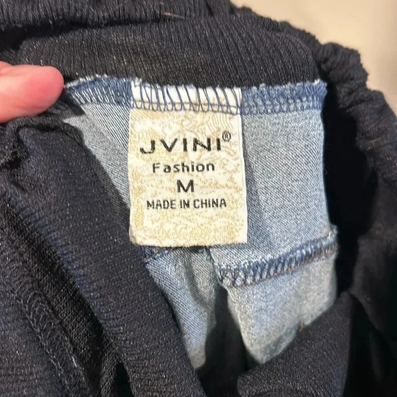 Jvini maternity jeans size medium adjustable waist dark wash distress patches - Picture 9 of 9